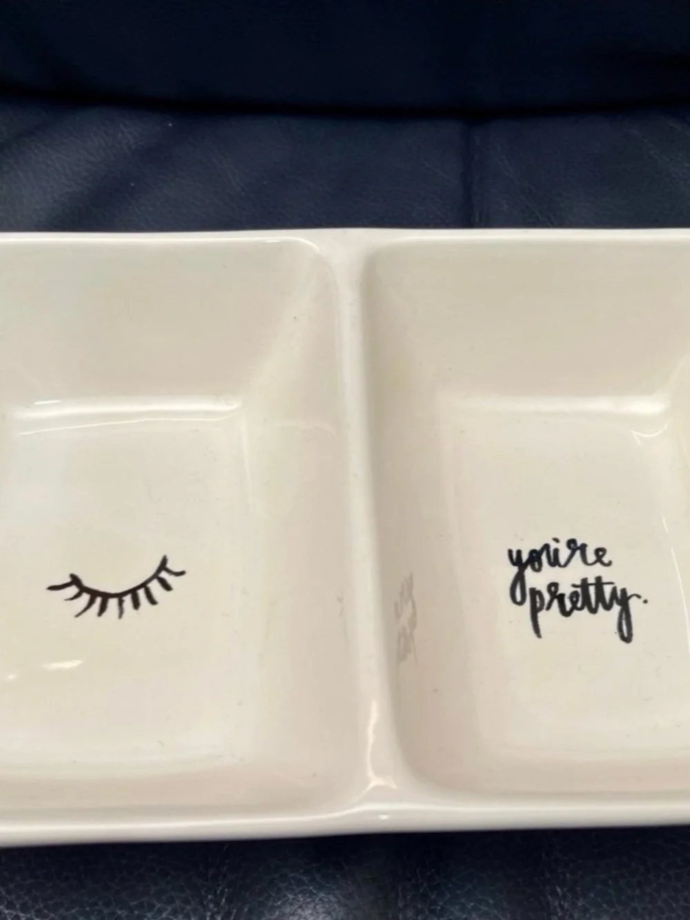 Rae Dunn Ceramic Double Trinket Dish - 'You're Pretty' Eyelash Design